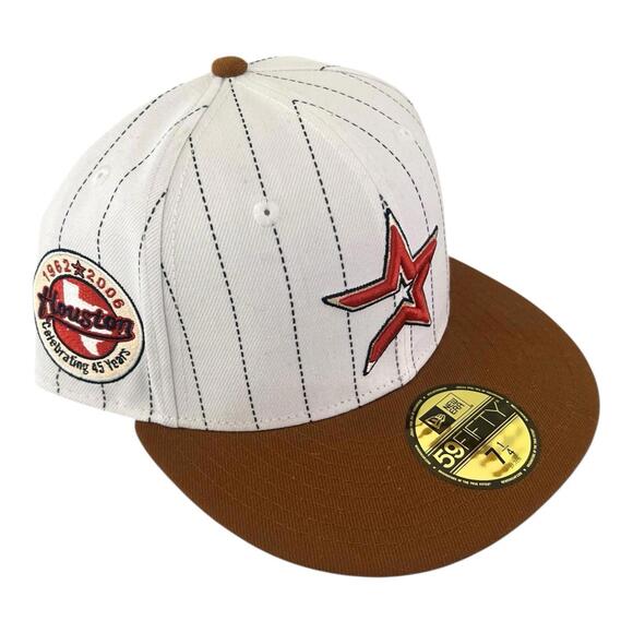Houston Astros Pin Strip Fitted Hat Cap 7 1/4 (45 Years Patch)  New Era NWOT - Picture 1 of 11